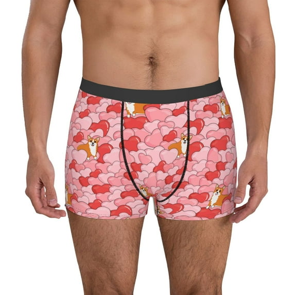 Sikiie hearts and cute corgi Print Men's Boxer Briefs, Elastic Waistband Boxer Briefs Leggings-Large