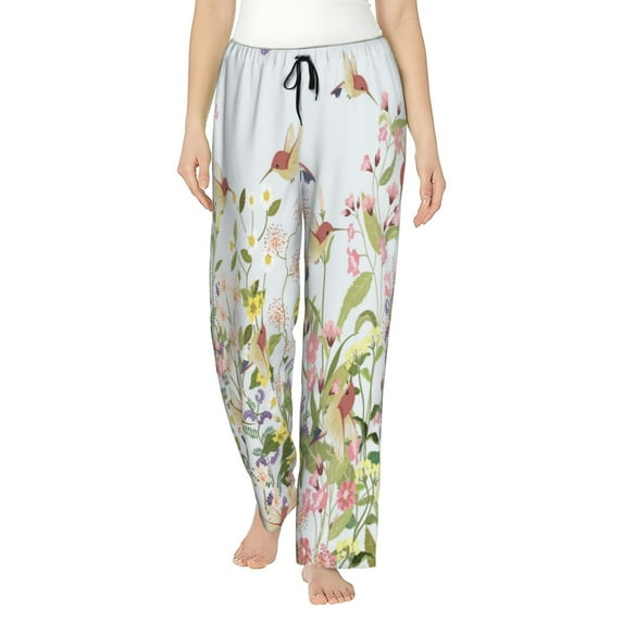 Sikiie hummingbird in floral Pajamas Pants for Women, Lounge for Women,Women’s Pajama Lounge Pants-Medium