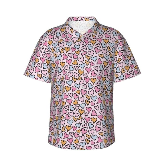 Sikiie love heart Print Men's Hawaiian Shirt, Summer Beach Button Pocket Short Sleeve T-Shirt,X-Large
