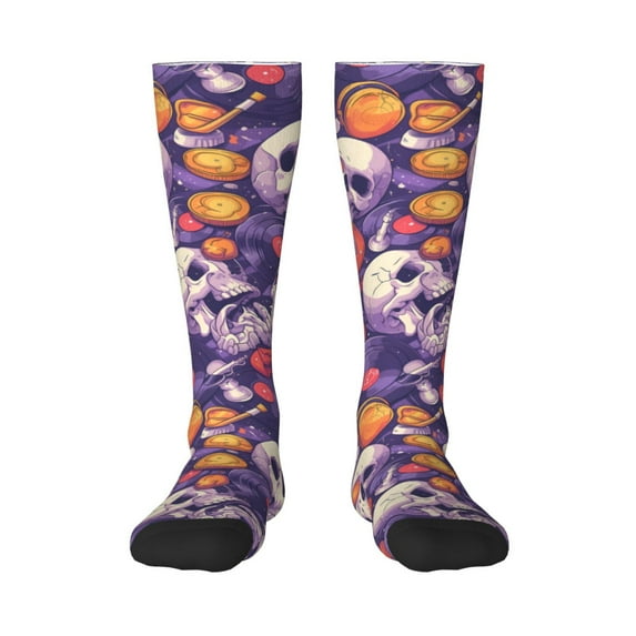 Sikiie music Skull record Knee Socks, High Socks Long Stretchy Sock Women Knee High Stocking, Long Socks for Women