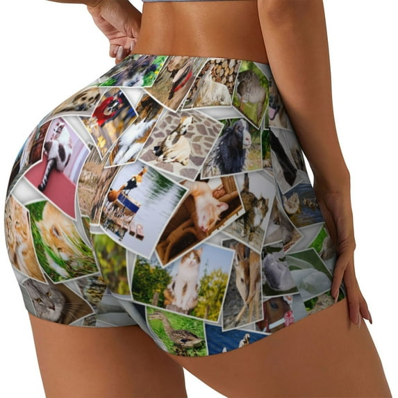 Sikiie pets and birds Collage Print Workout Shorts Women Scrunch Butt Gym Shorts Seamless High Waist Tummy Control Yoga Biker Athletic Shorts-Medium