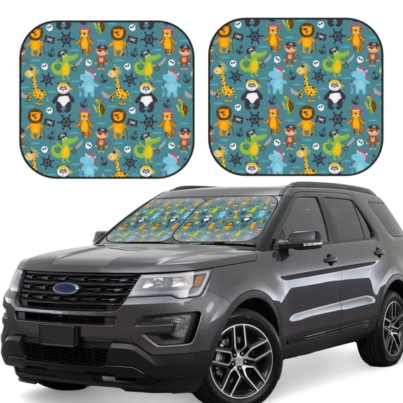 Sikiie pirates animals Print Foldable Car Windshield Sun Visor, Car Window Sunshade Suitable for Sedan, SUV and Truck Car Accessories-Small