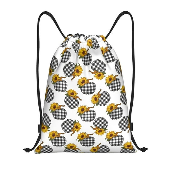 Sikiie plaid Pumpkin Daisy Drawstring Backpack Drawstring Bags, Draw String Back Bag for Sports, Gym, Travel, Swimming, Beach-Small