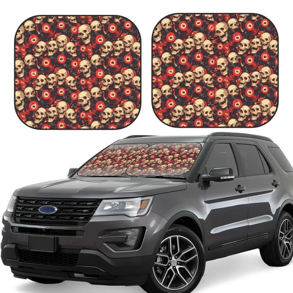 Sikiie record Skull rock Print Foldable Car Windshield Sun Visor, Car Window Sunshade Suitable for Sedan, SUV and Truck Car Accessories-Large