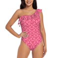 thumbnail image 1 of Sikiie red bows Print Women One Piece Swimsuits Tummy Control One Shoulder Bathing Suits Ruffle Swimwear, From S to XXL-Medium, 1 of 6
