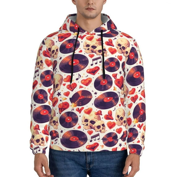 Sikiie rock Skull record heart Men's Hoodie, Essentials Hoodie, Sweatshirt, Pullover Hooded Sweatshirt for Men-Small