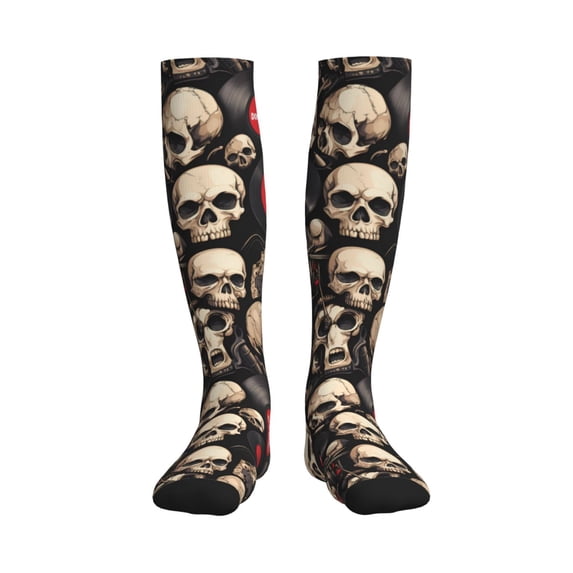 Sikiie rock record Skull 1 Pairs Compression Socks for Men and Women 15-20 mmHg Running Support Socks