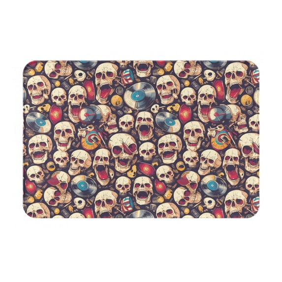 Sikiie rock record music Skull Print Flannel Anti-slip Floor Mat 16x24in, Thickened Dustproof Entrance Door Mat Floor Mat for Kitchen, Bathroom, Laundry Room