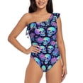 thumbnail image 1 of Sikiie starry sky Skull flower Print Women One Piece Swimsuits Tummy Control One Shoulder Bathing Suits Ruffle Swimwear, From S to XXL-X-Large, 1 of 6