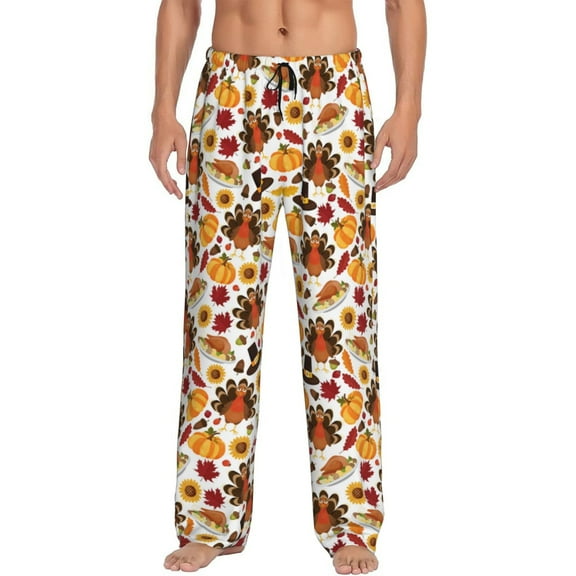 Sikiie turkey hat Pumpkin Pajama Pants Men, PJ Bottoms, Sleep & Lounge Pants-Large