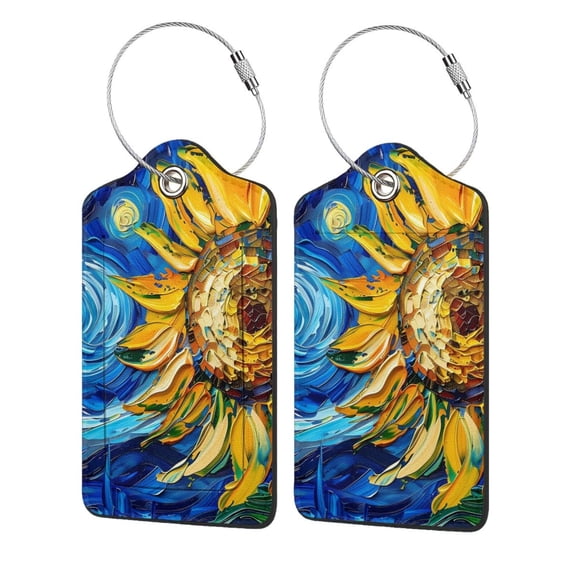 Sikiie vintage Starry Sunflower Luggage Tag for Suitcase Leather Baggage Tag with Stainless Steel Loop Privacy Cover for Women Men Girls-4 PCS