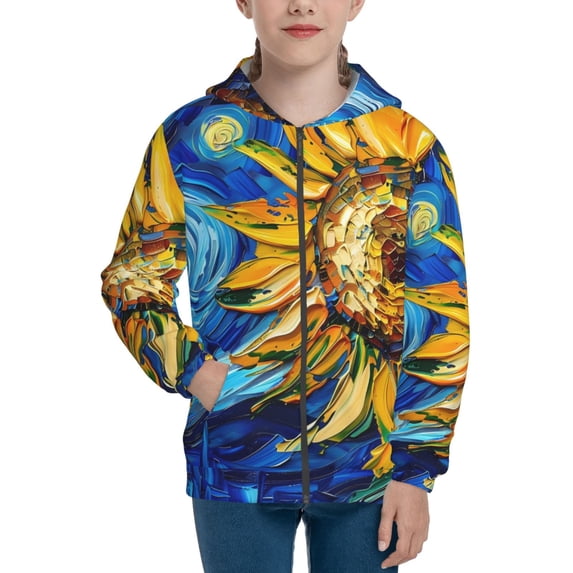 Sikiie vintage Starry Sunflower Zip Up Hoodie Teenage, hoodies for Teenage, Zipper Sweatshirt Jacket for Daily, Traveling-Small