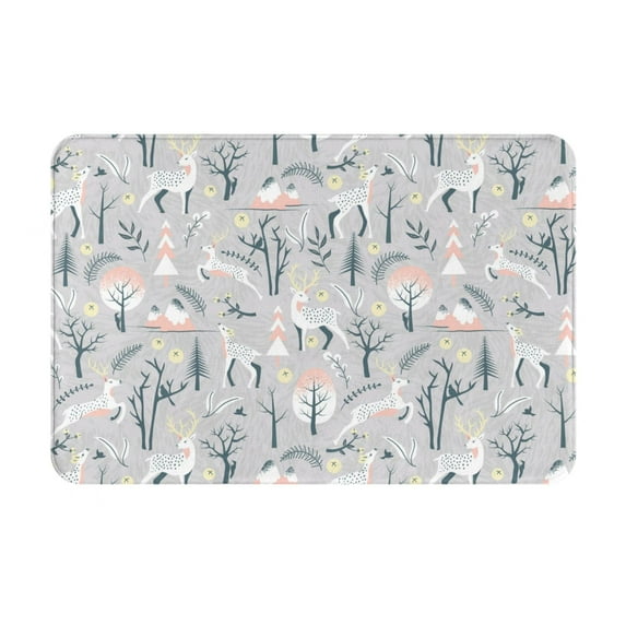 Sikiie white Moose winter tree Print Flannel Anti-slip Floor Mat 16x24in, Thickened Dustproof Entrance Door Mat Floor Mat for Kitchen, Bathroom, Laundry Room