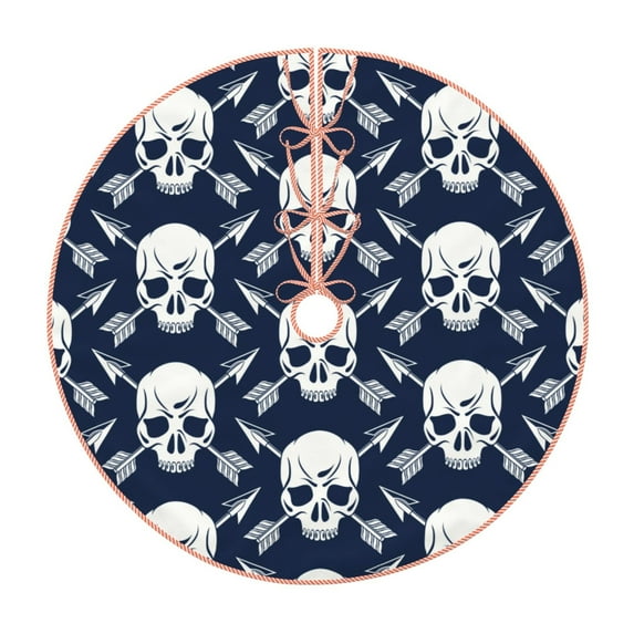 Sikiie white arrow Skull Nativity Christmas Tree Skirt, Jesus Christian Winter Holiday Tree Mat Decoration(30-48IN)36"