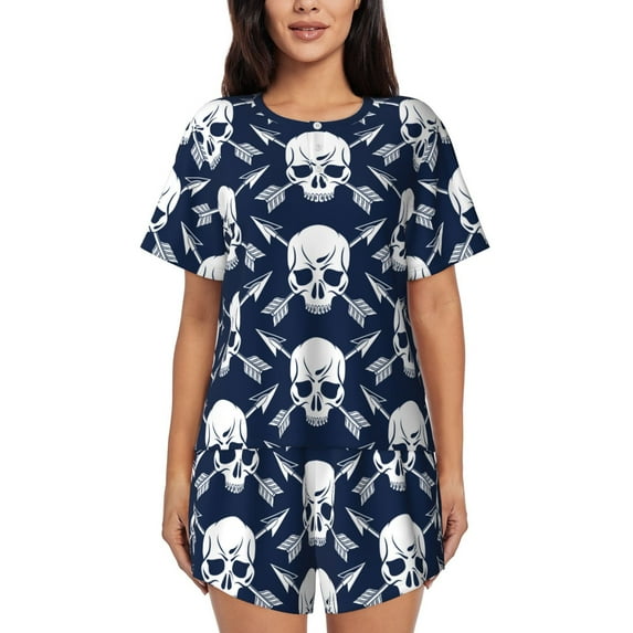 Sikiie white arrow Skull Womens Pajama Sets Short Sleeve Top With Pants Sleepwear 2 Piece Lounge SetX-Large