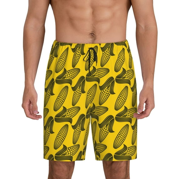 Sikiie yellow Corn Mens Pajama Shorts, Lounge Pant, Men's shorts，Sleep Pj Shorts for Men-Large