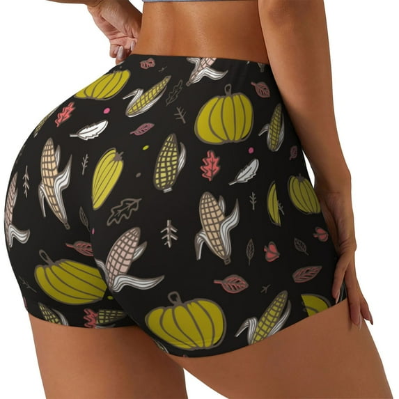 Sikiie yellow Pumpkin Corn Workout Shorts Women Scrunch Butt Gym Shorts Seamless High Waist Tummy Control Yoga Biker Athletic Shorts-Medium