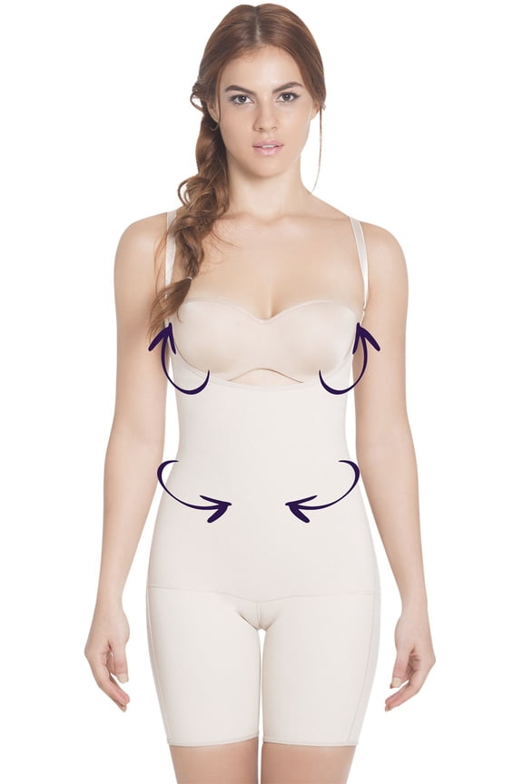 Slimming Braless Mid-Thigh Body Shaper with Latex E6027