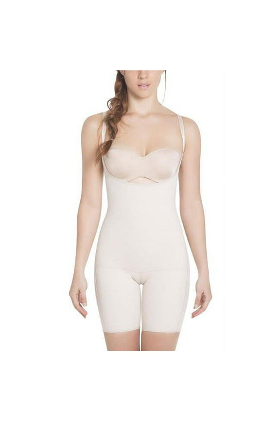 Sil- E6027-Nu-XL Invisible Slimming Braless Mid-Thigh Body Shaper with Latex, Nude - Extra Large