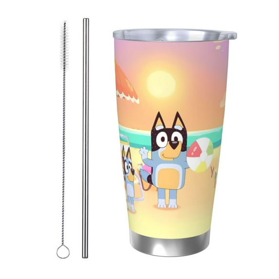 Silaia Bluey Print 20 Oz Tumbler, Car Travel Tumblers With Lid And Straw, Stainless Steel Cups, Travel Coffee Mug,Insulated Mug with Lid-Straw Two-piece Set