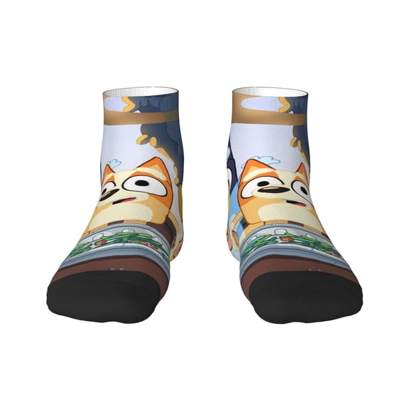 Silaia Bluey Print Adult Socks,Ankle Athletic Running Socks,Cushioned Breathable Low Cut Sports Tab Socks for Men and Women,Moisture-Wicking Crew Socks