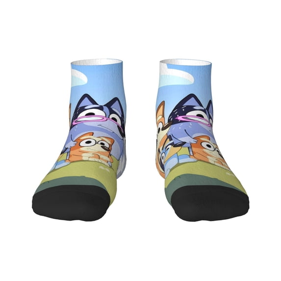 Silaia Bluey Print Adult Socks,Ankle Athletic Running Socks,Cushioned Breathable Low Cut Sports Tab Socks for Men and Women,Moisture-Wicking Crew Socks
