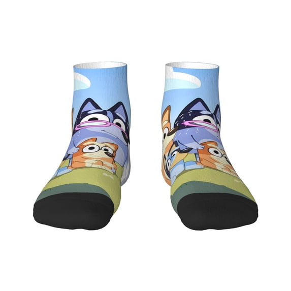 Silaia Bluey Print Adult Socks,Ankle Athletic Running Socks,Cushioned Breathable Low Cut Sports Tab Socks for Men and Women,Moisture-Wicking Crew Socks