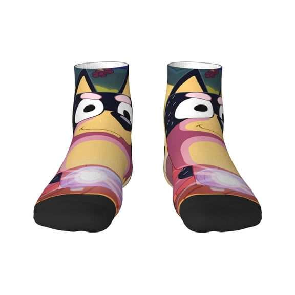 Silaia Bluey Print Adult Socks,Ankle Athletic Running Socks,Cushioned Breathable Low Cut Sports Tab Socks for Men and Women,Moisture-Wicking Crew Socks