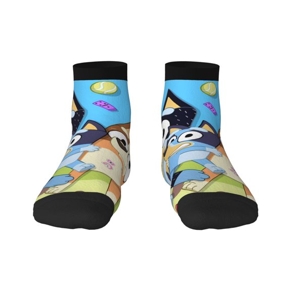 Silaia Bluey Print Adult Socks,Ankle Athletic Running Socks,Cushioned Breathable Low Cut Sports Tab Socks for Men and Women,Moisture-Wicking Crew Socks