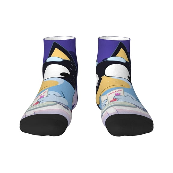 Silaia Bluey Print Adult Socks,Ankle Athletic Running Socks,Cushioned Breathable Low Cut Sports Tab Socks for Men and Women,Moisture-Wicking Crew Socks