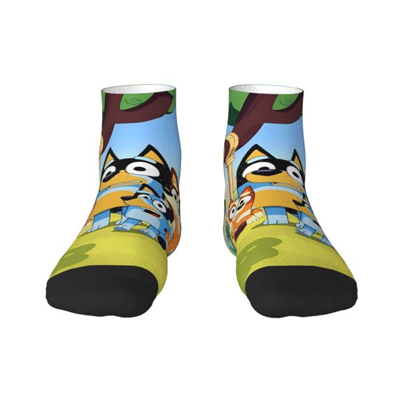 Silaia Bluey Print Adult Socks,Ankle Athletic Running Socks,Cushioned Breathable Low Cut Sports Tab Socks for Men and Women,Moisture-Wicking Crew Socks