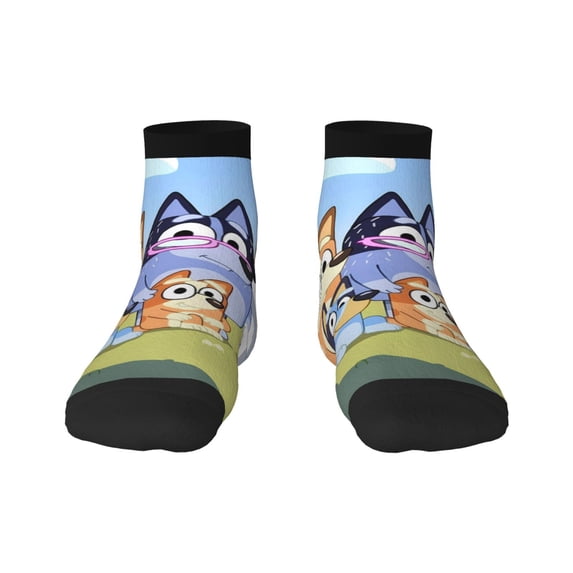 Silaia Bluey Print Adult Socks,Ankle Athletic Running Socks,Cushioned Breathable Low Cut Sports Tab Socks for Men and Women,Moisture-Wicking Crew Socks