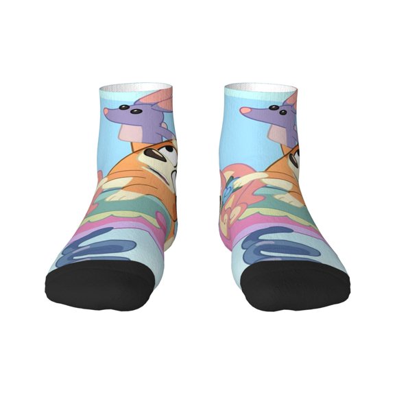 Silaia Bluey Print Adult Socks,Ankle Athletic Running Socks,Cushioned Breathable Low Cut Sports Tab Socks for Men and Women,Moisture-Wicking Crew Socks
