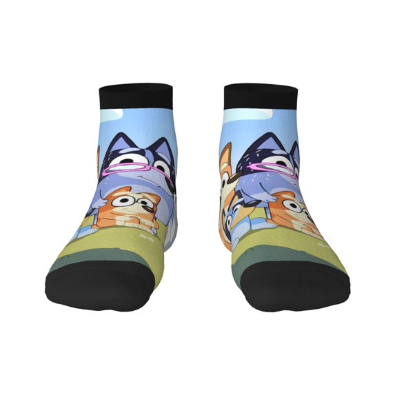 Silaia Bluey Print Adult Socks,Ankle Athletic Running Socks,Cushioned Breathable Low Cut Sports Tab Socks for Men and Women,Moisture-Wicking Crew Socks
