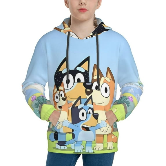 Silaia Bluey Print Boys' Hoodie, Youth Pullover,Athletic Performance Sweatshirt for Boys,Youth Pullover Hooded Winter Clothes with Pocket-Small