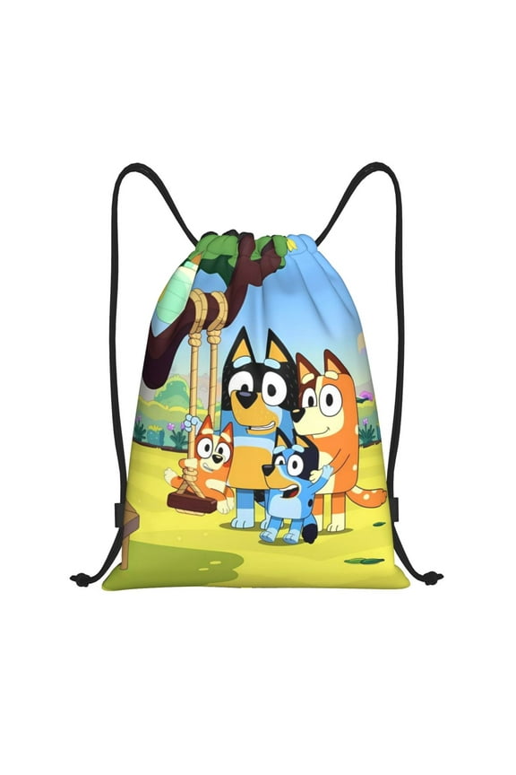 Bluey Print Drawstring Backpack,Sport Storage Bag,Cinch Bags,Drawstring Backpack,String Bag for Gym Shopping Sport Yoga-Medium