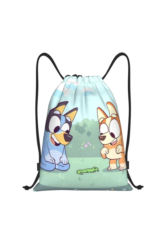 Bluey Print Drawstring Backpack,Sport Storage Bag,Cinch Bags,Drawstring Backpack,String Bag for Gym Shopping Sport Yoga-Medium
