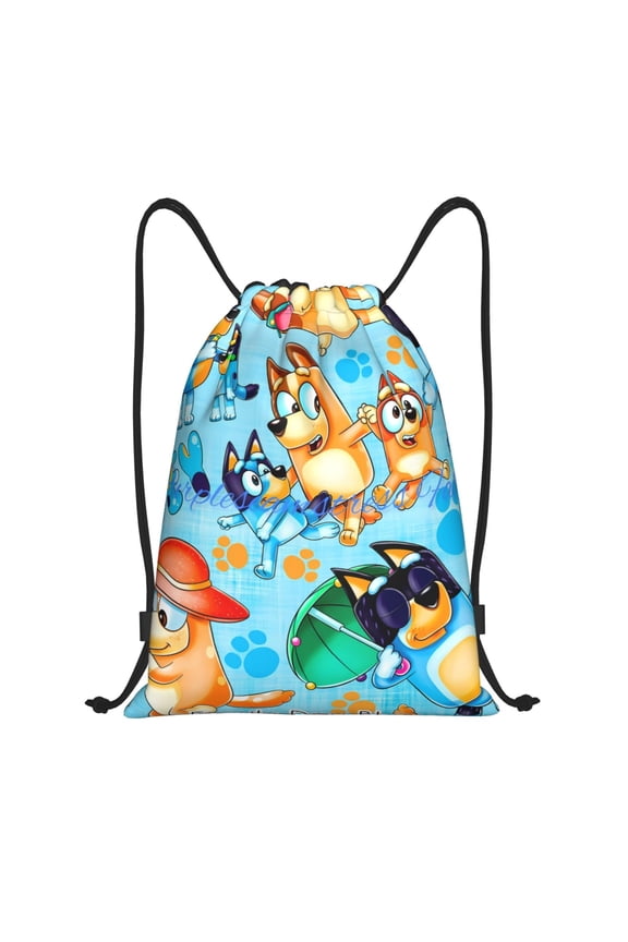 Bluey Print Drawstring Backpack,Sport Storage Bag,Cinch Bags,Drawstring Backpack,String Bag for Gym Shopping Sport Yoga-Small