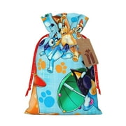 Silaia Bluey Print Drawstring Christmas Gift Bag,Holiday Reusable Santa Gift Bag,Christmas Bags for Gifts Wrapping,Christmas Drawstring Burlap Gift Bag-Medium