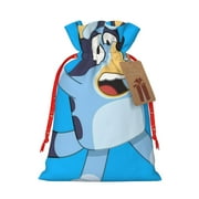 Silaia Bluey Print Drawstring Christmas Gift Bag,Holiday Reusable Santa Gift Bag,Christmas Bags for Gifts Wrapping,Christmas Drawstring Burlap Gift Bag-Small