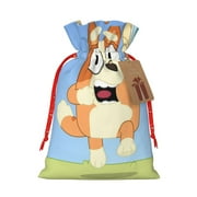 Silaia Bluey Print Drawstring Christmas Gift Bag,Holiday Reusable Santa Gift Bag,Christmas Bags for Gifts Wrapping,Christmas Drawstring Burlap Gift Bag-Small