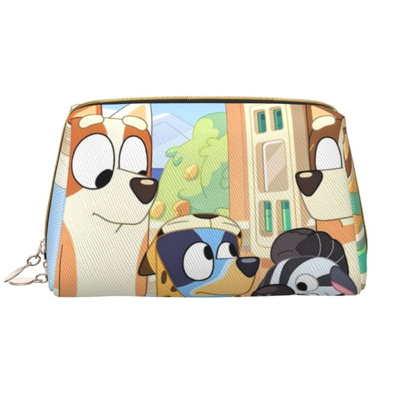 Silaia Bluey Print Leather Makeup Bag with Zipper, Cosmetic Organizer, Travel Travel Cosmetic Bag,Toiletry Organizer with Inner Pockets
