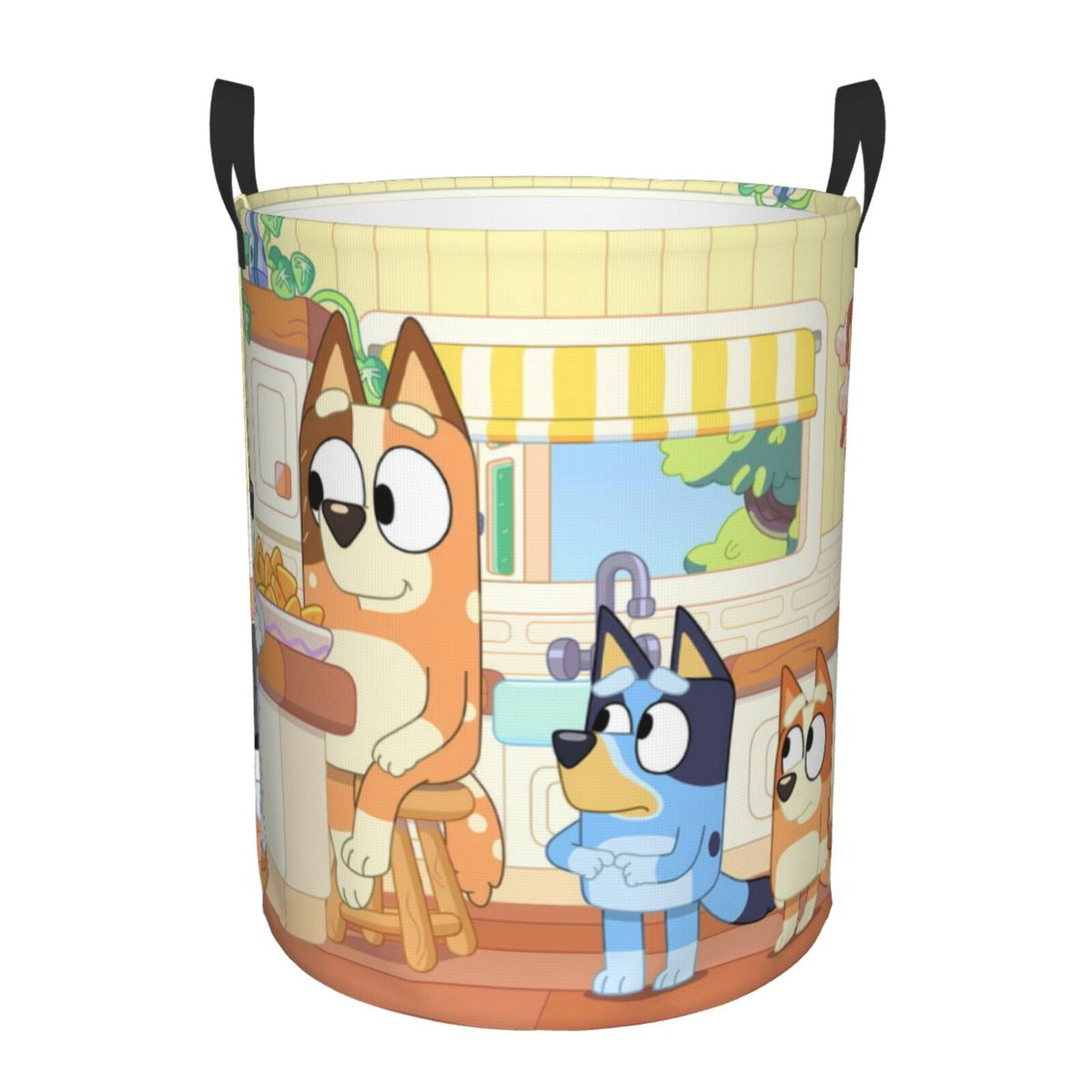Silaia Bluey Print Round Laundry Clothes Hamper,Laundry Basket with Handles,Baby Toys Storage Organizer,Bins Laundry Basket for Bathroom, Bedroom Decorate-Medium