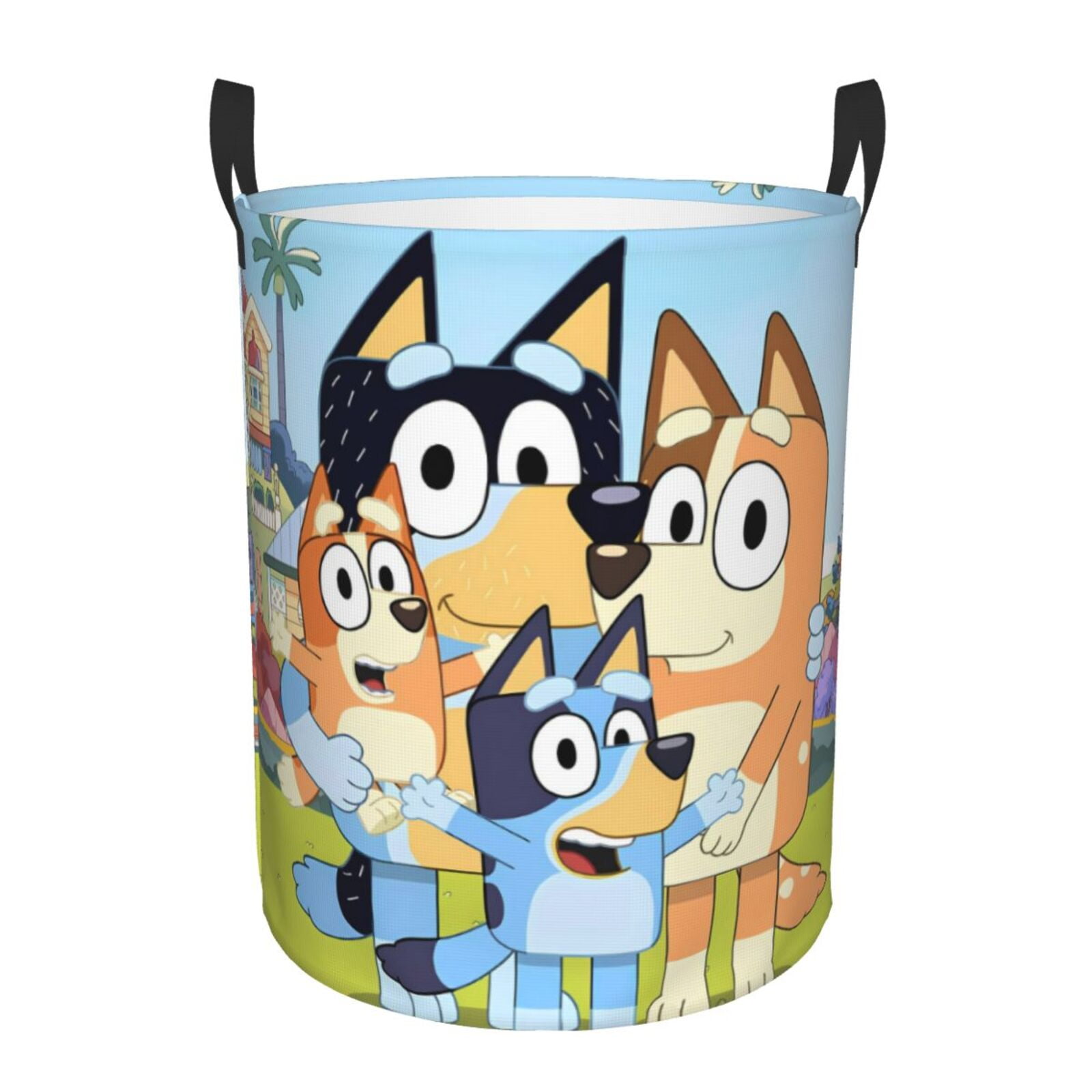 Silaia Bluey Print Round Laundry Clothes Hamper,Laundry Basket with Handles,Baby Toys Storage Organizer,Bins Laundry Basket for Bathroom, Bedroom Decorate-Medium