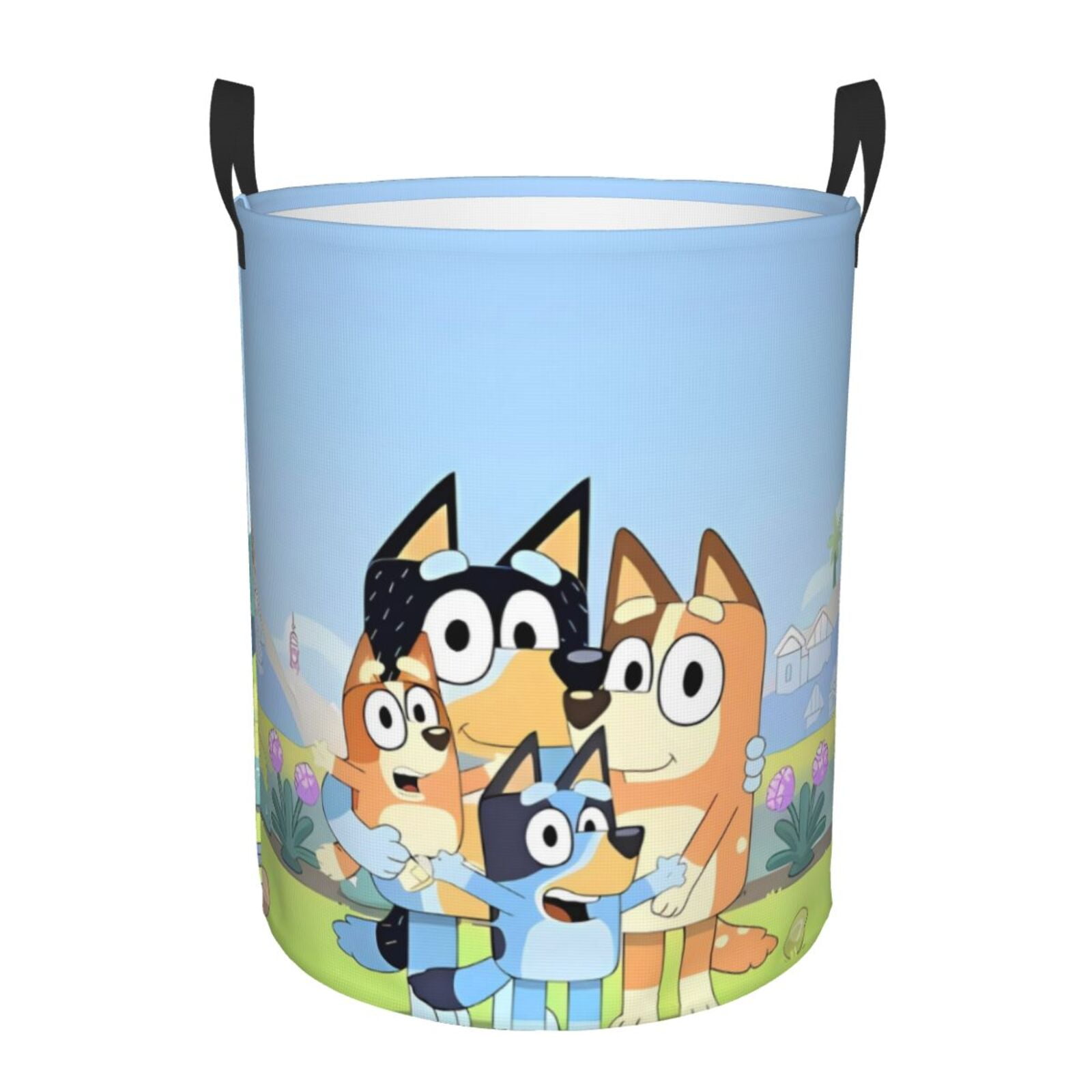 Silaia Bluey Print Round Laundry Clothes Hamper,Laundry Basket with Handles,Baby Toys Storage Organizer,Bins Laundry Basket for Bathroom, Bedroom Decorate-Small