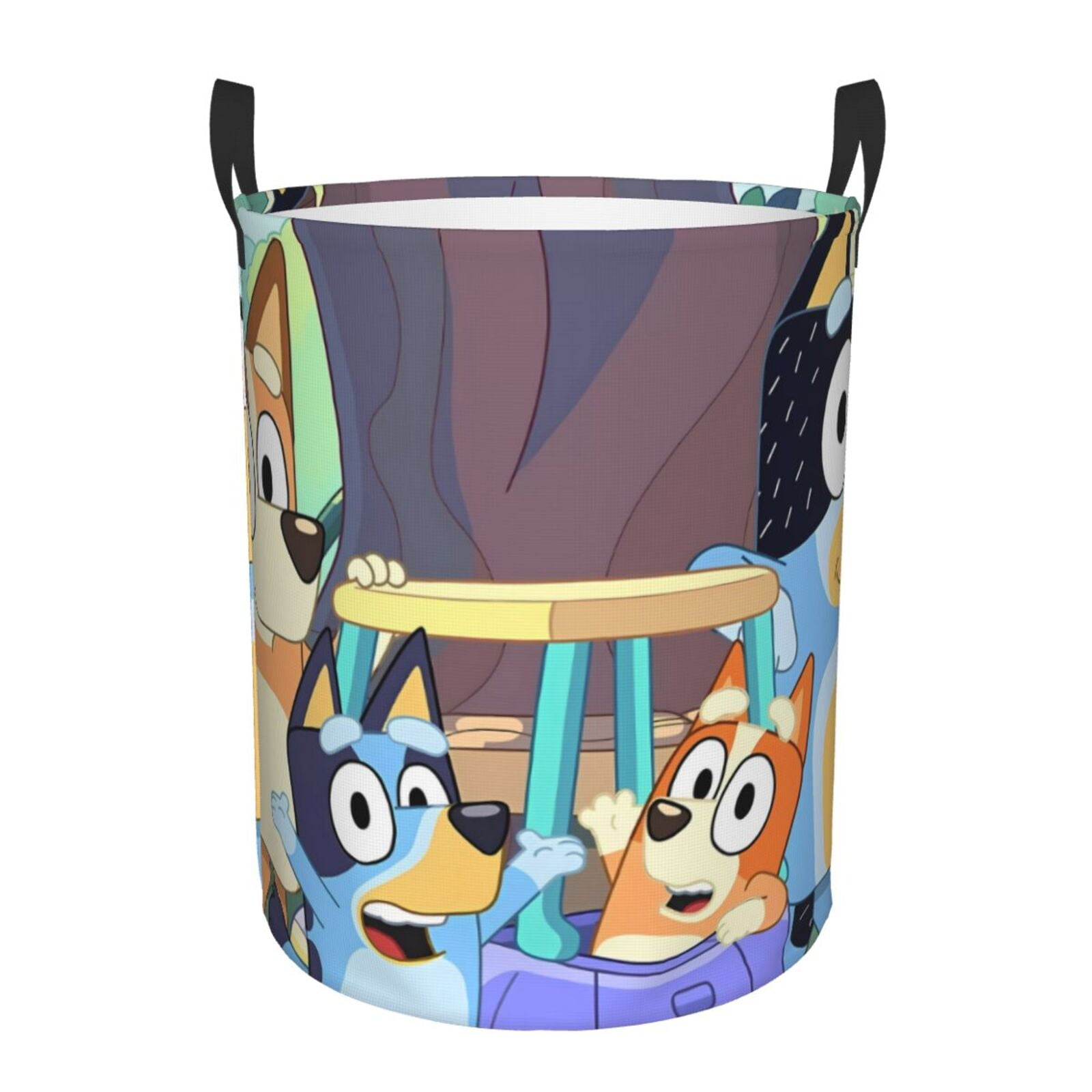 Silaia Bluey Print Round Laundry Clothes Hamper,Laundry Basket with Handles,Baby Toys Storage Organizer,Bins Laundry Basket for Bathroom, Bedroom Decorate-Small