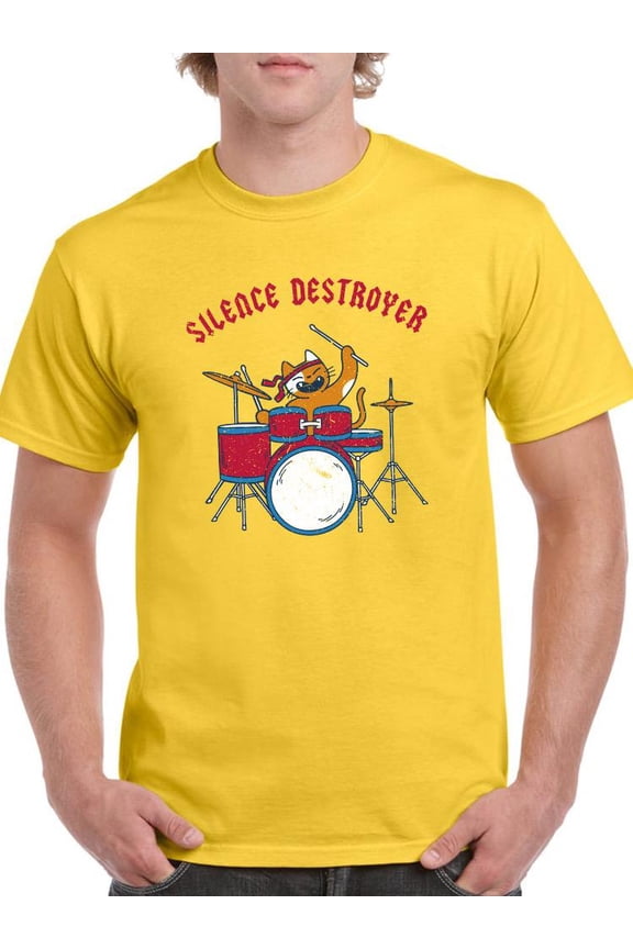 Silence Destroyer Drums Kitty T-Shirt Men -Smartprints Designs, Male Medium