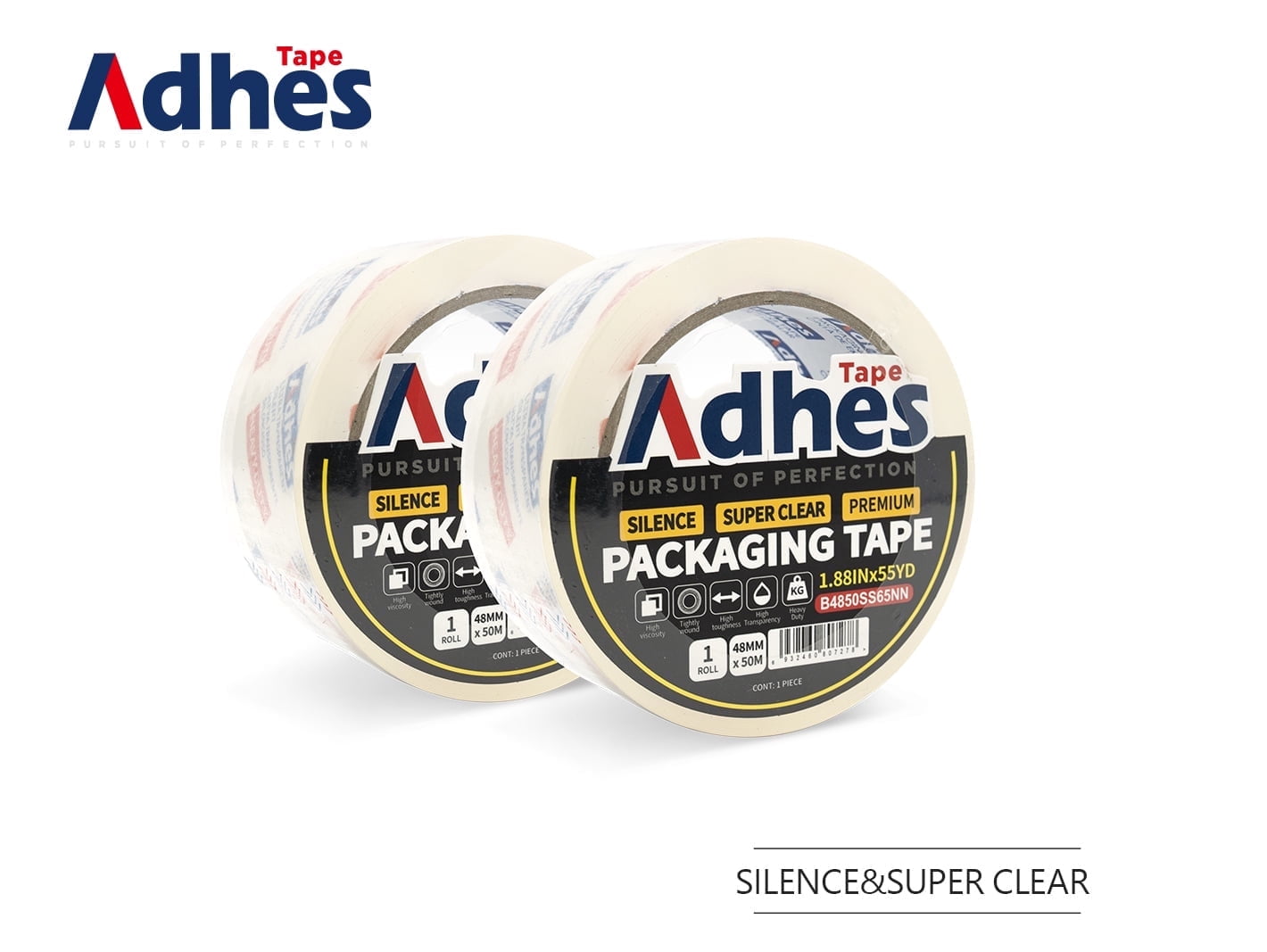 Silence Heavy Duty Packaging Tape, Super Clear, 1.88 in x 55 yd, 36 Rolls per Case