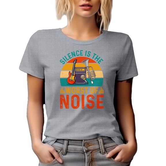 Silence Is the Worst of Noise, Musician Quote feat. Musical Instruments, Heather Grey T-Shirt, XL