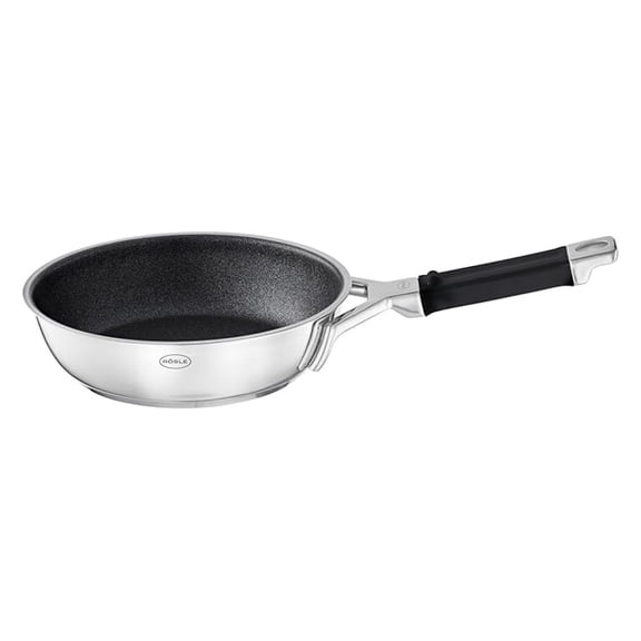 Silence Pro Frying Pan with Scratch-Resistant Premium Non-Stick Coating ProResist, Silicone Handle, 20 cm, 18/10 Stainless Steel, Suitable for Induction Cookers, Dishwasher Safe, Silver/Black